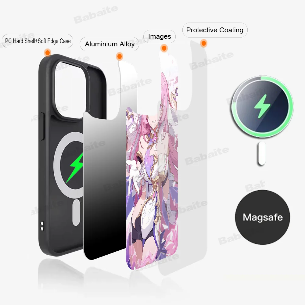 Honkai Elysia Game Phone Case Magnetic Case For iPhone 16 14 13 12 11 15 Pro Max Plus For Magsafe Wireless Charge Co