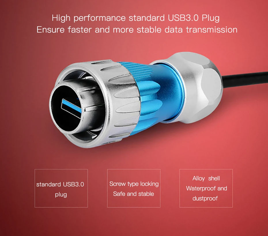 CNLINKO 1/4 Bajonett-Anschluss, USB 3.0, Metallgehäuse, wasserdichter Datenanschluss, IP68-Anschluss, USB-Panel-Mount-Stecker mit 0,5 m Kabel – Detail 4