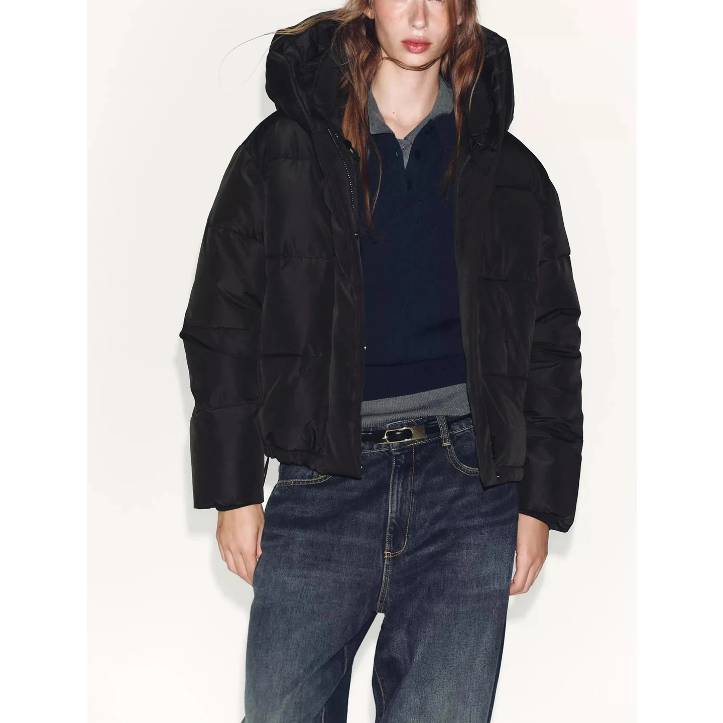 Invierno Mujer Casual Sle Collarl Con Capucha Larga Sve Or Impermeable A Prueba De Viento Thi Jaet Abrigo Cierre De Cremallera C...