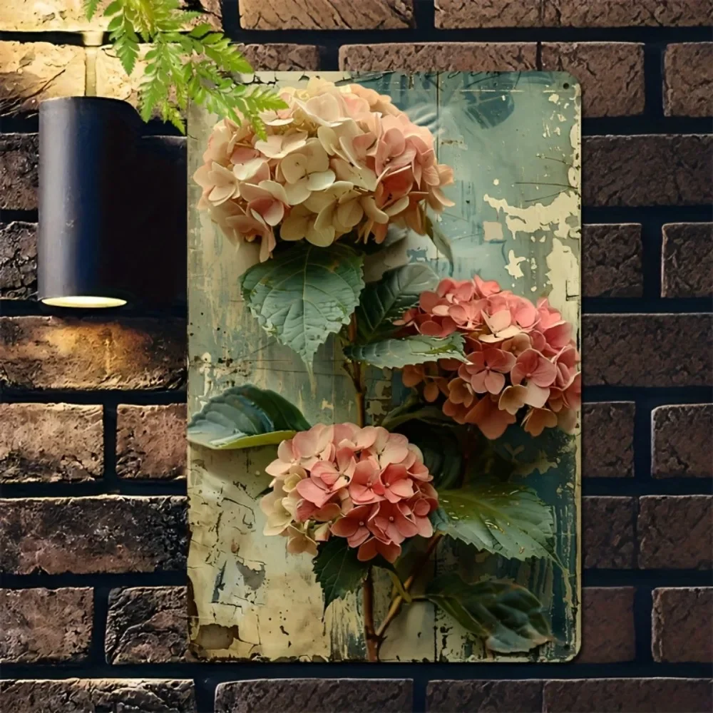 Vintage Hydrangea Floral Iron Metal Tin Sign 8x12inch Rustic Wall Decor Plaque for Home Cafe