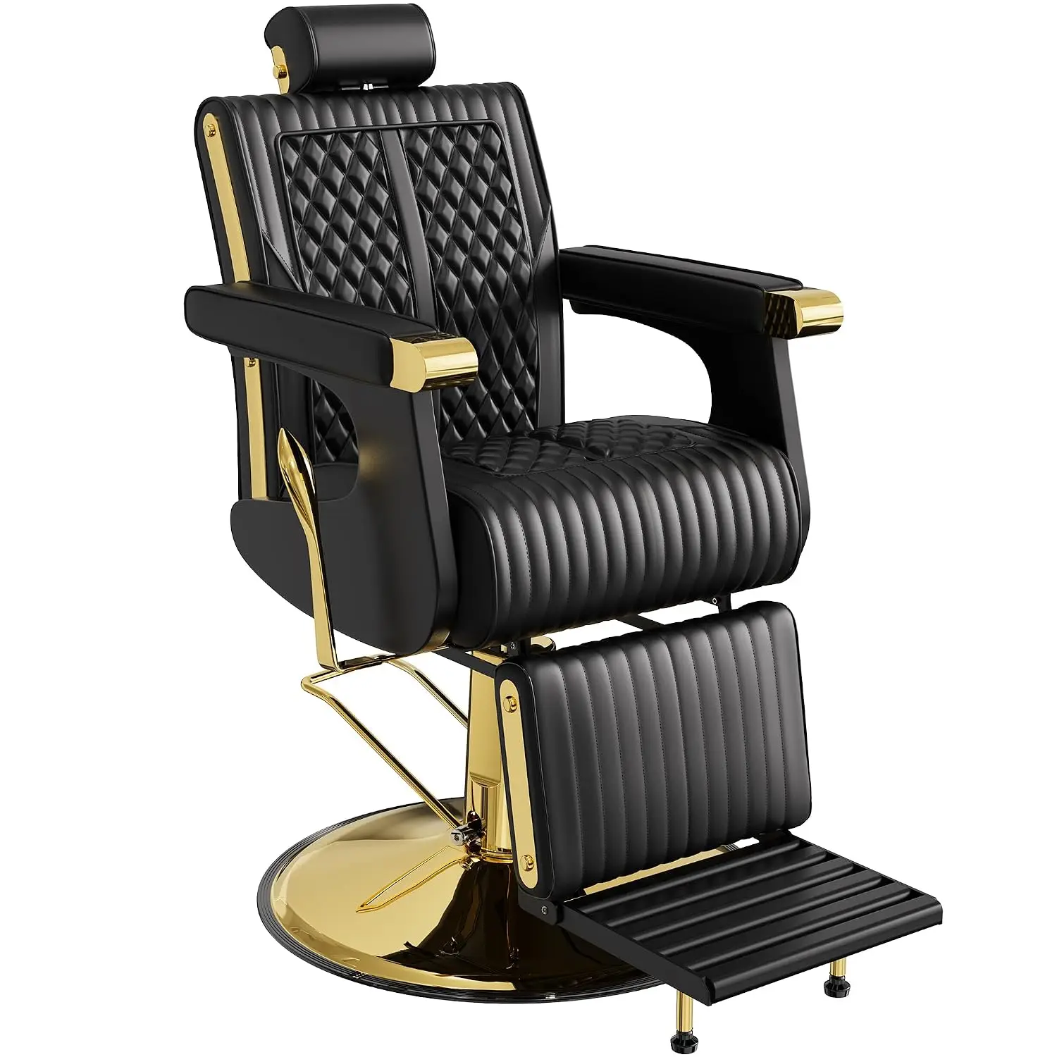 Black & Gold Reclining Barber Chair, 440 lb Hydraulic Barber Chair with 22.83