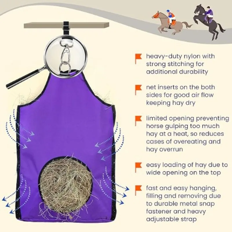 2026 New Equestrian Gear - Hanging Multi-hole Purple Hay Net for Feeding Horses Hay Bag Feeding Bag Horse Care Product