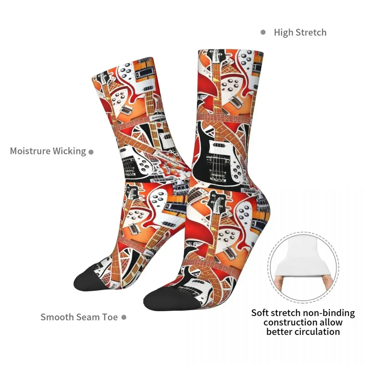 Rickenbacker Electric Guitar Art Collage 325, 330, 360, 4001 Series Socks Harajuku Stockings All Season Long Socks for Unisex