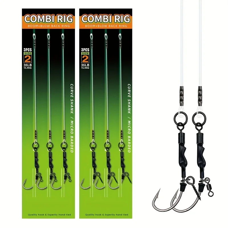 Anzuelo de pesca de carpa, 100% línea de pesca de carbono fluorado con plataforma combinada giratoria, aparejos para el cabello, método alimentador de carpa, aparejos de pesca