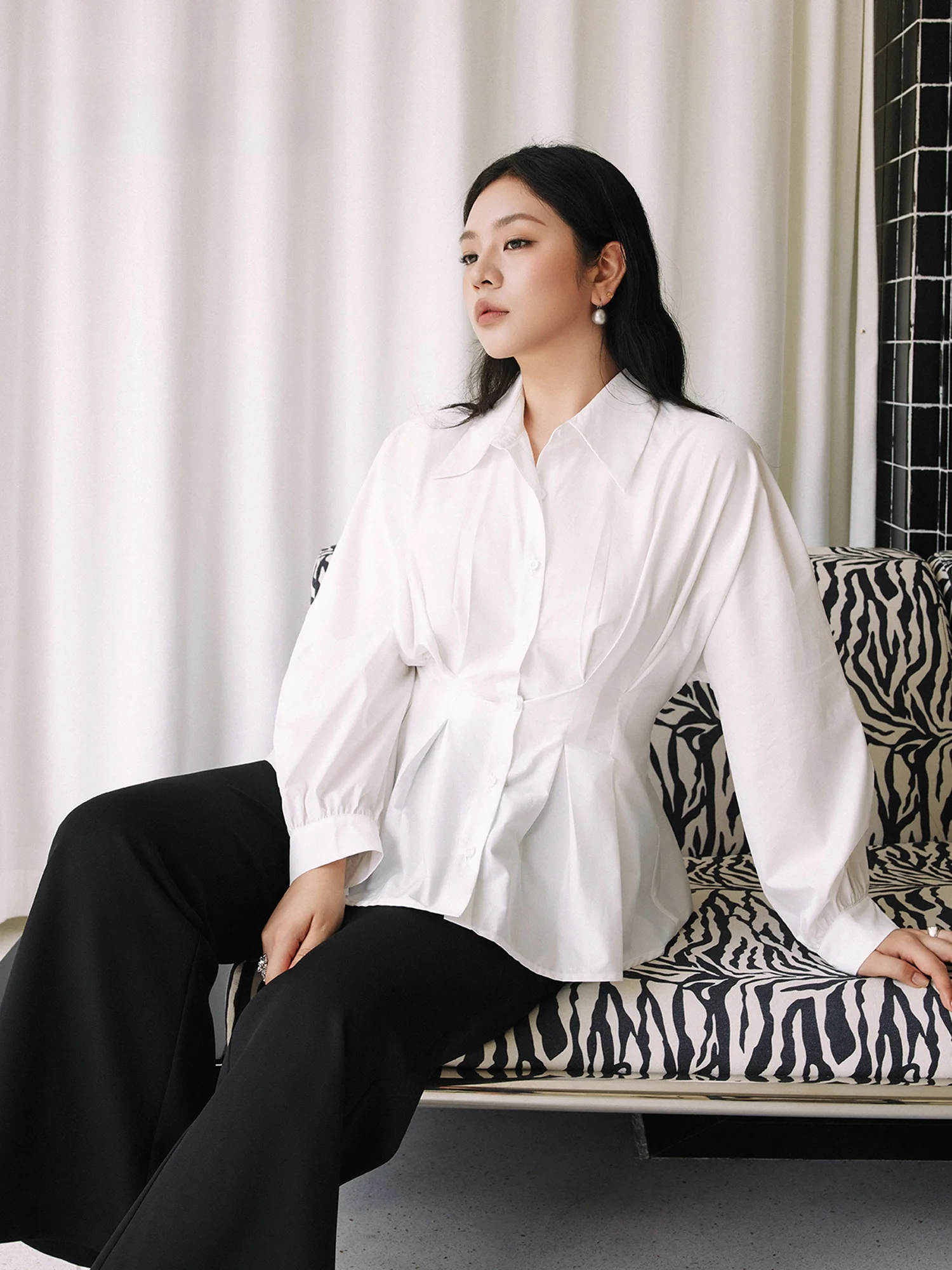 

Женские кроссовки больших размеров irt White Long Sve с отложным воротником и завязкой на талии, дизайн для поездок на работу Sle Rain ter Small Iris