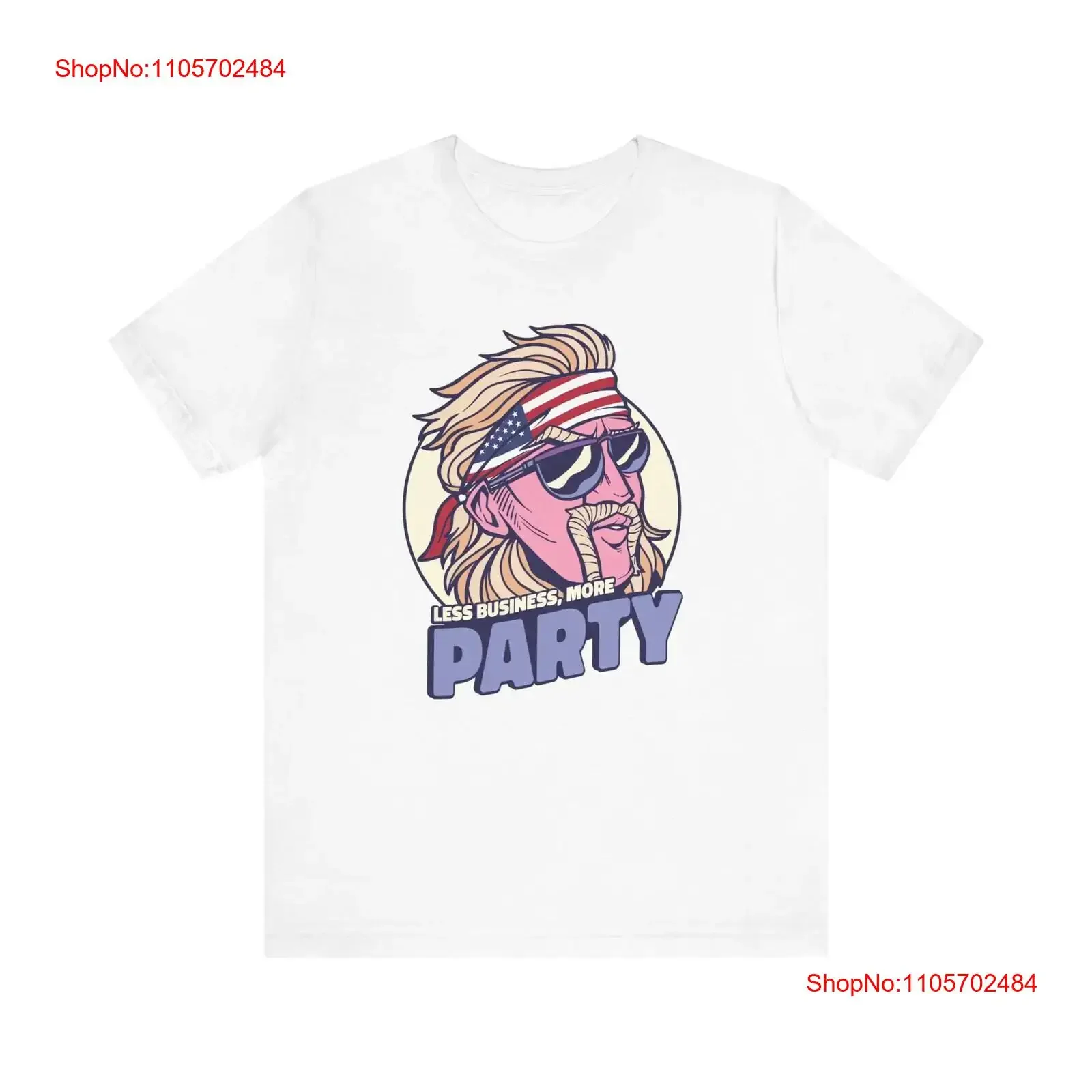 Less Business More Party MulleT T Shirt American Flag Headband Fourth of July Patriot Lovers Rocking vintage Washed Casual