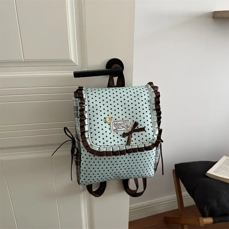 New Sweet Niche Retro College Style Backpack Women's New Lace Bow Foreign Style Versatile Backpack