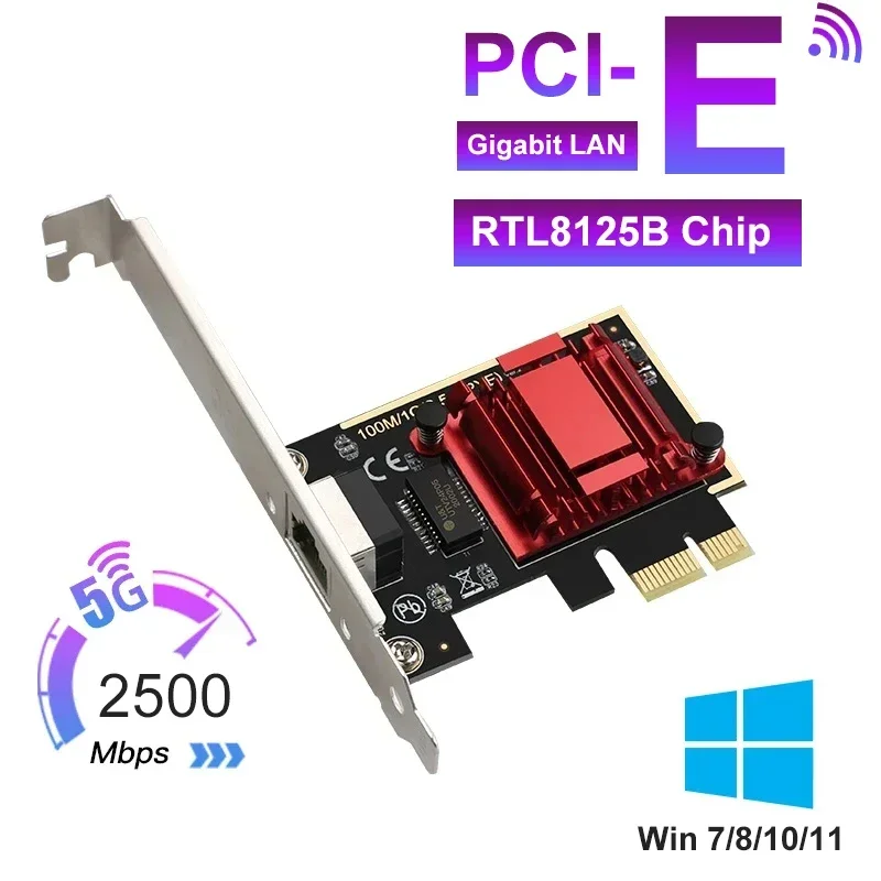 

Сетевая карта 2.5G PCI-E к RJ45, чип RTL8125B, гигабитный Ethernet PCI Express, сетевая карта 10/100/2500 Мбит/с, 1 Гбит/с/2,5 Гбит/с для ПК