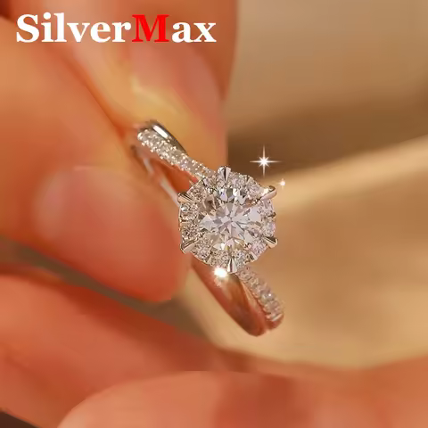 Classic Women's Moissanite Diamond Ring White Gold Elegant Original 925 Sterling Silver Jewelry Moissanite Rings for Women Gift