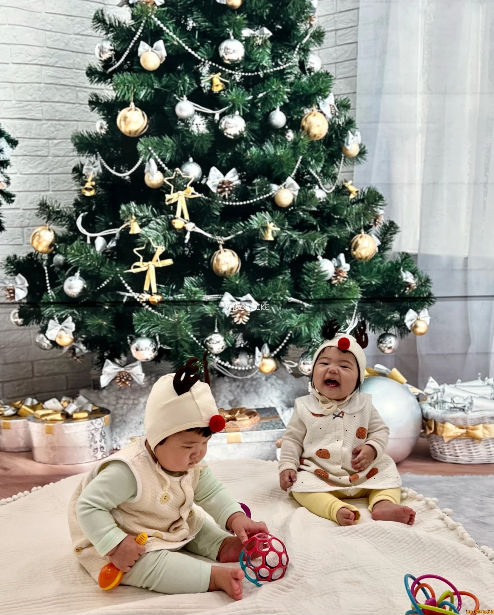 SHUOZHIKE 크리스마스 파티 장식 배경, 아기 나무 사진 배경, 포토콜 사진 소품, 사진 스튜디오 SDJ-02