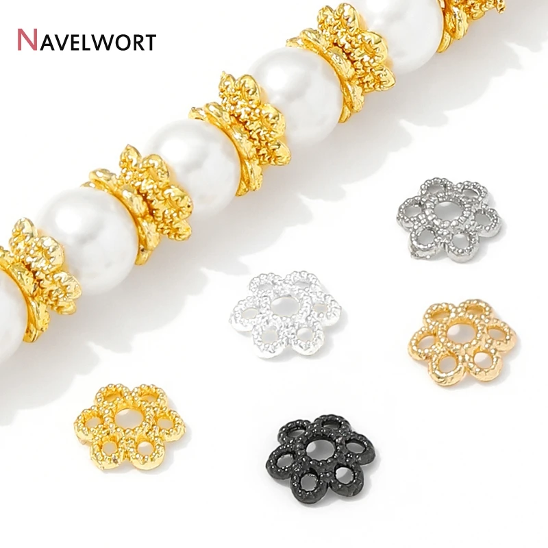 14K Gold Plated Brass Metal Hollow Flower Beads Caps, Beads Caps For DIY Bracelet Necklace Making Accessories view 6