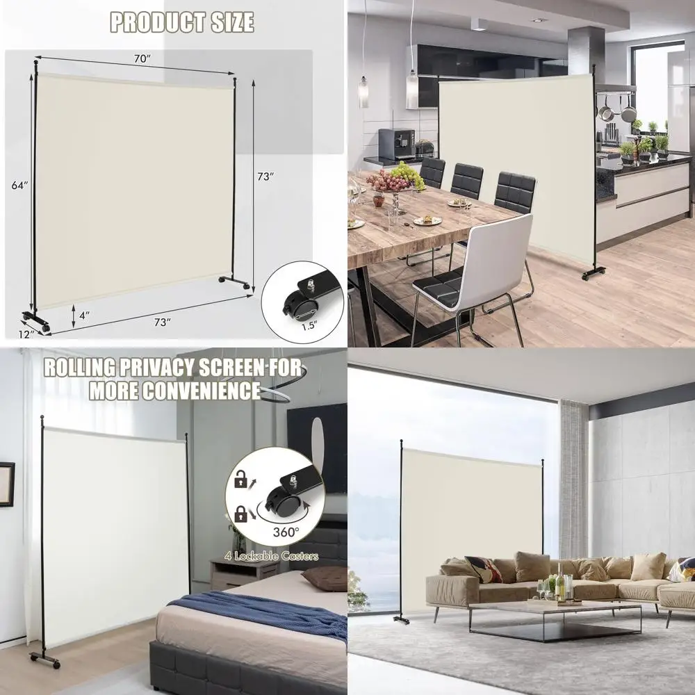 

Portable 6FT Wide Privacy Screen with Lockable Wheels, Freestanding Room Divider for Home Office, White