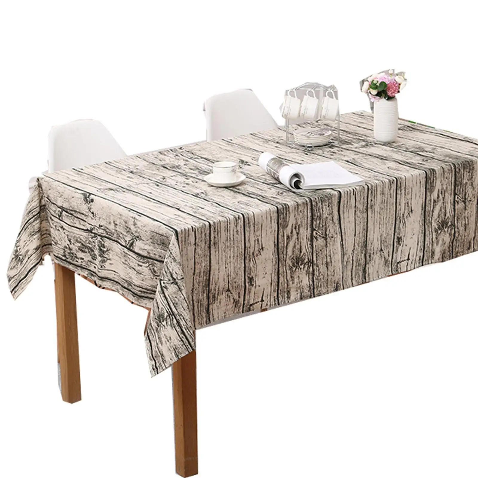 

tishita Vintage Wood Grain Tablecloth,Cotton Linen Rectangle Washable Dinner