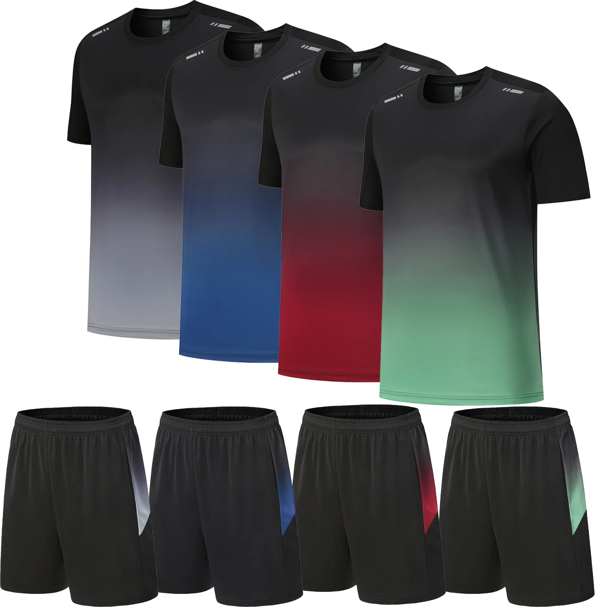 

Men's T-shirt Shorts Set Solid Color Round Neck Short Sleeved Sports Fitness Running Quick Drying Breathable