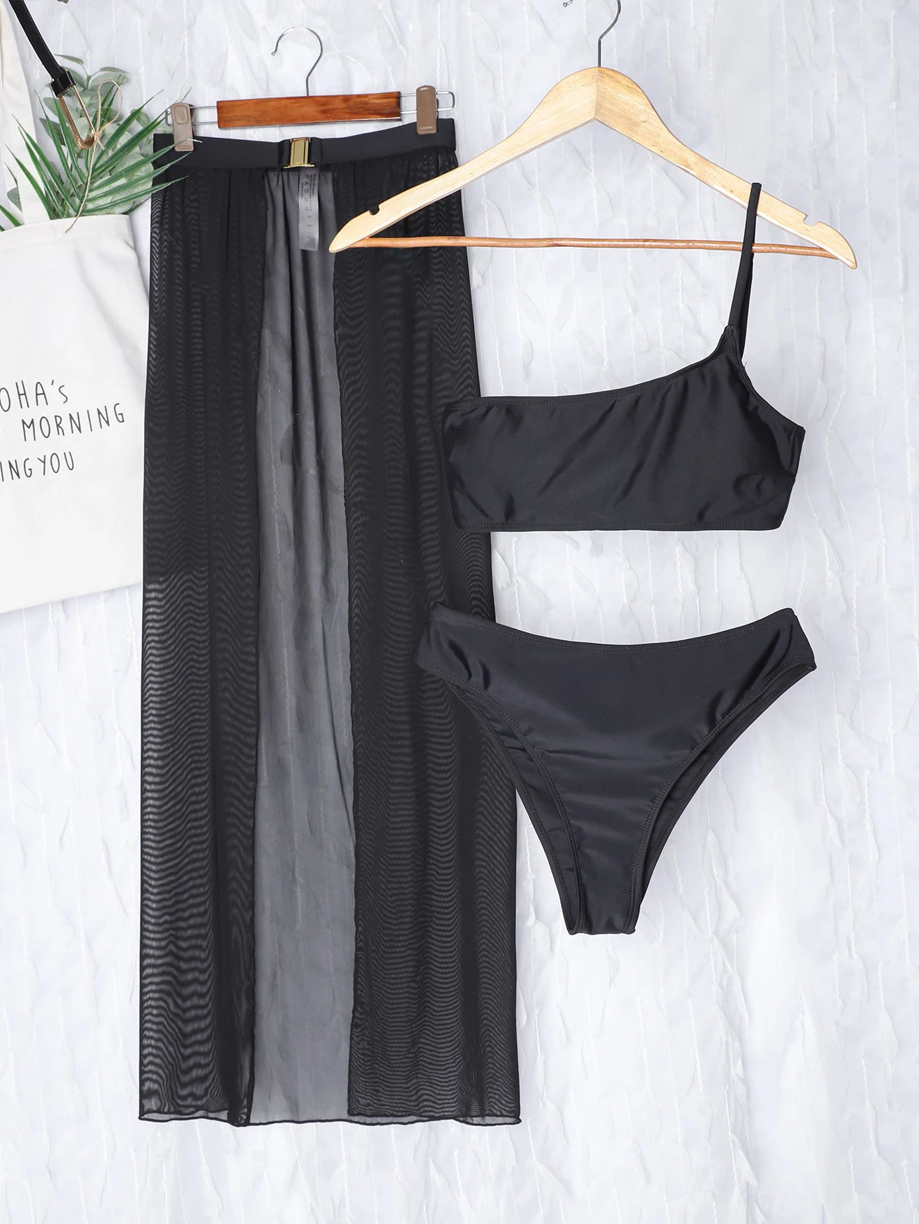 3 Pieces One Shoulder Bikini 2025 Women & Beach Skirt Swimwear Female Sexy Swimsuit Solid Beachwear Bathing Swimming Swim Suit