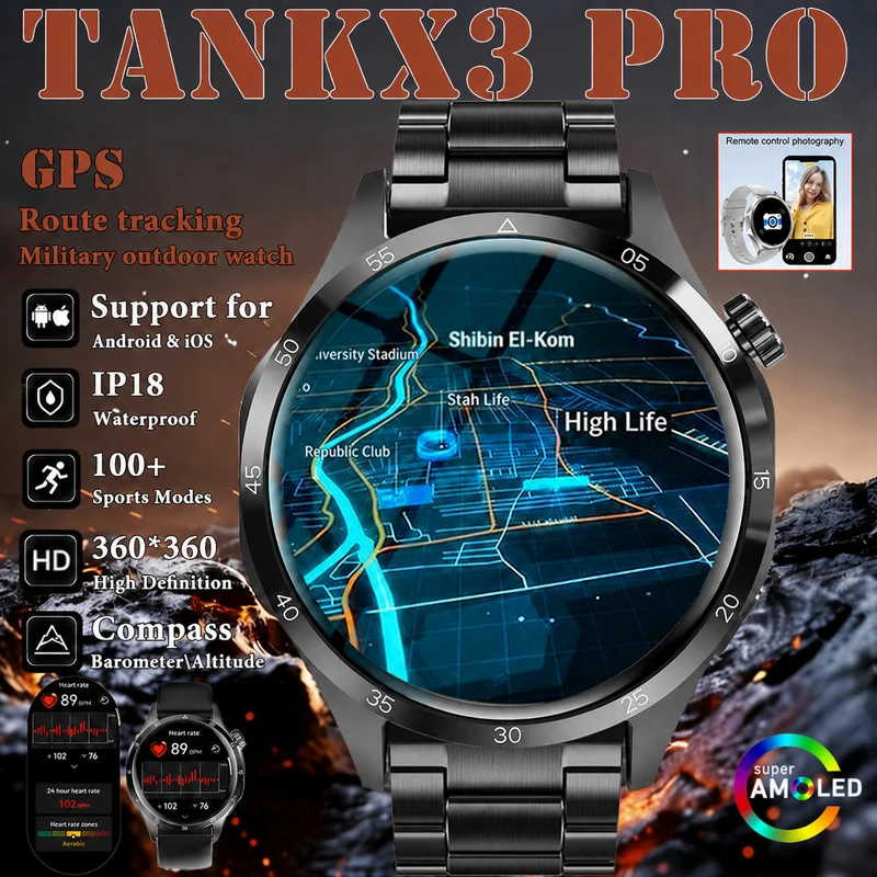 2026 New Military Smartwatch Men AMOLED Display Message Heart Rate Outdoor Waterproof BT Call For Android iOS Sports Smart Watch