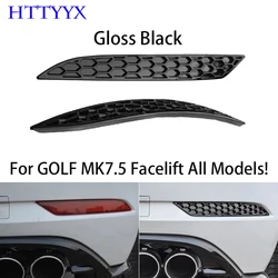 Glossy Black Rear Bumper Reflector Honeycomb Double-Sided Tape Mounting For VW Golf 7.5 MK7.5 GTI GTD R TSI TDI R-LINE 2017-2020