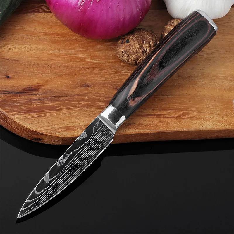 Damascus Pattern Knives Set Stanless Steel Santoku Knife Meat Cleaver Fruit Knife Professional Cleaver Kitchen Knife Accessories