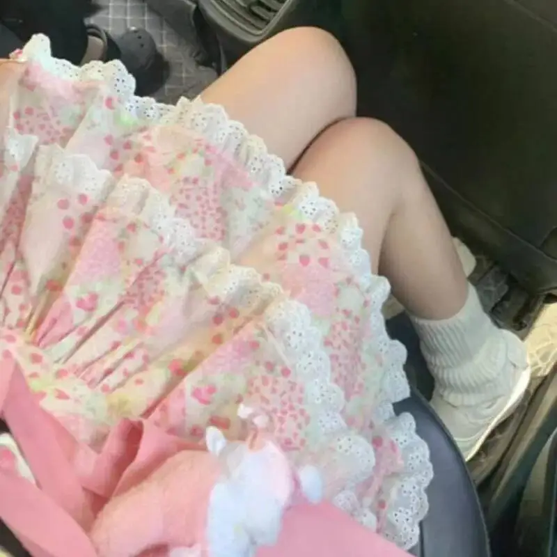 

Multilayered Lolita Girls Cake Skirts Ruffles Lace Japanese Mini Pink Skirt Black Plaid Y2k Short Skirt Bows Sweet Cosplay Skirt