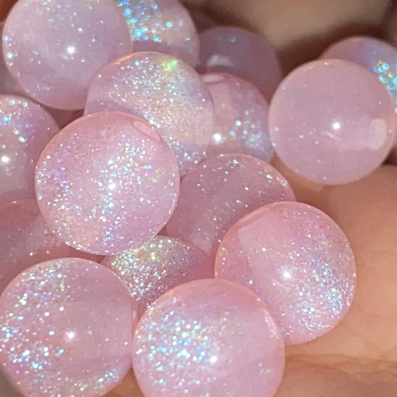8/10/12mm 50pcs Pink Resin Fine Glitter Round Loose Beads, DIY Bracelet, Necklace Handmade Jewelry Making