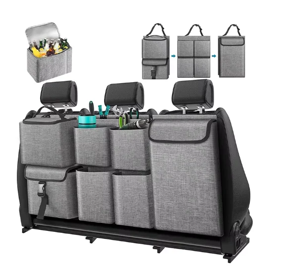 Large Capacity Leather Oxford Tray Back Hanging Chair Storage Box SUV Car Multi-Function Organiser Net Pocket Trunk Car Seat Car