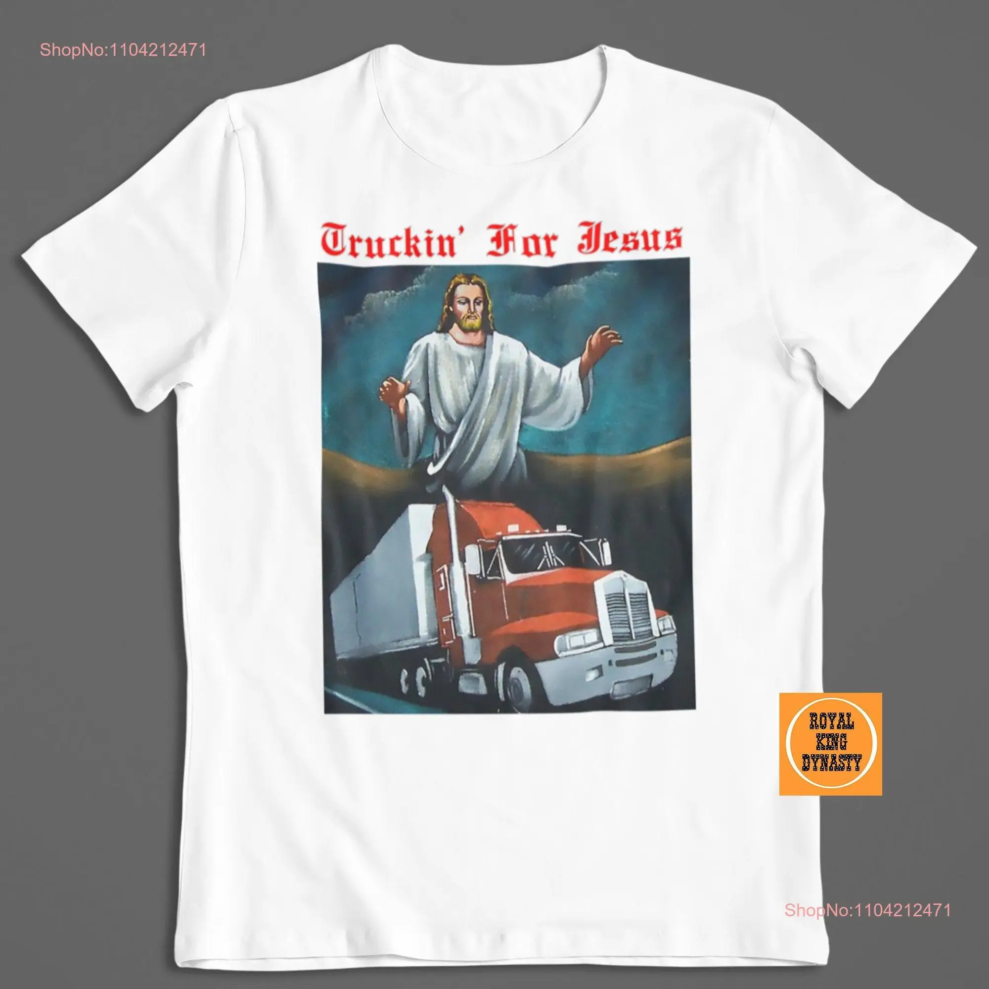 Truckin' for Jesus T Shirt Christmas Birthday Hipster Kitsch Art 1970s 18 Wheeler Convoy Tractor Trailer Christ Saves Truckin