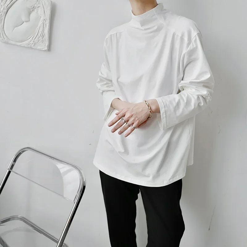 UMI MAO Yamamoto Dark New Niche Simple Half High Neck Retro Bottoming Shirt Korean Version Long-sleeved T-shirt Men Women Y2K