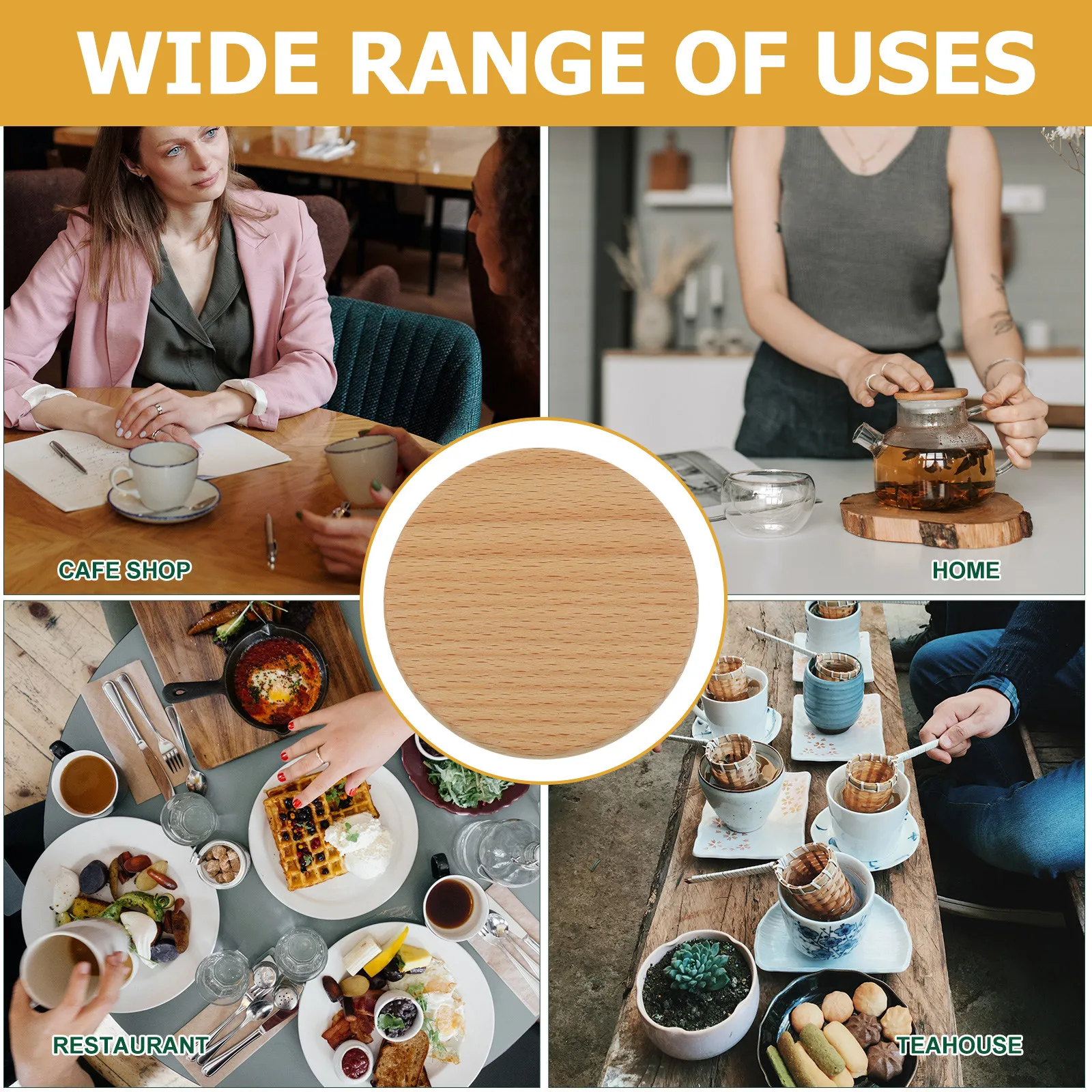 6Pcs Wooden Cup Mats Heat Insulation Wood Coasters Cup Pads for Drinks Table Protection Coffee Home Use Wood Coasters