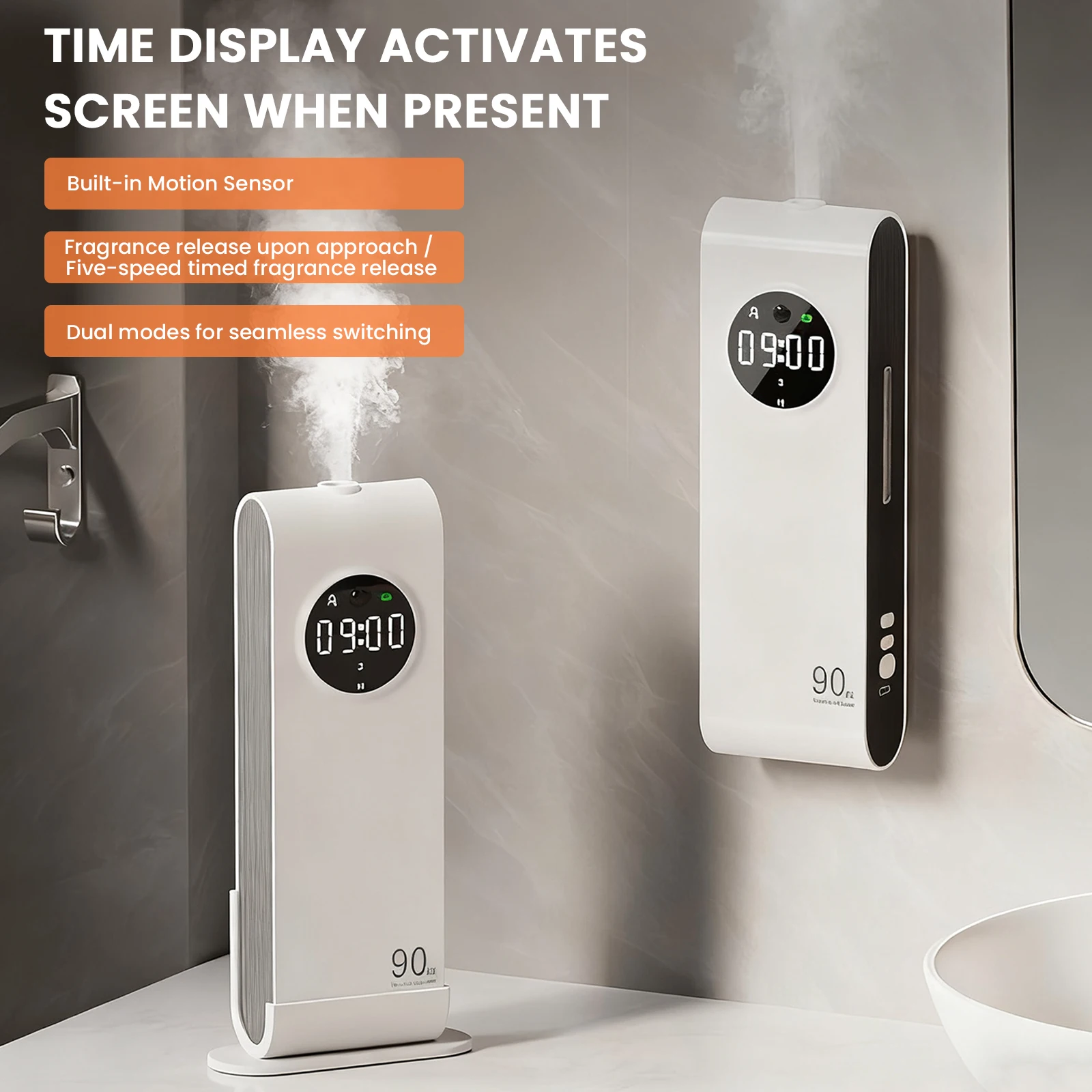 Air Humidifier 90ml 5 Spary Mode Essential Oil Diffuser with Smart Sensor Air Freshener for Home Bathroom Living Room Toilet