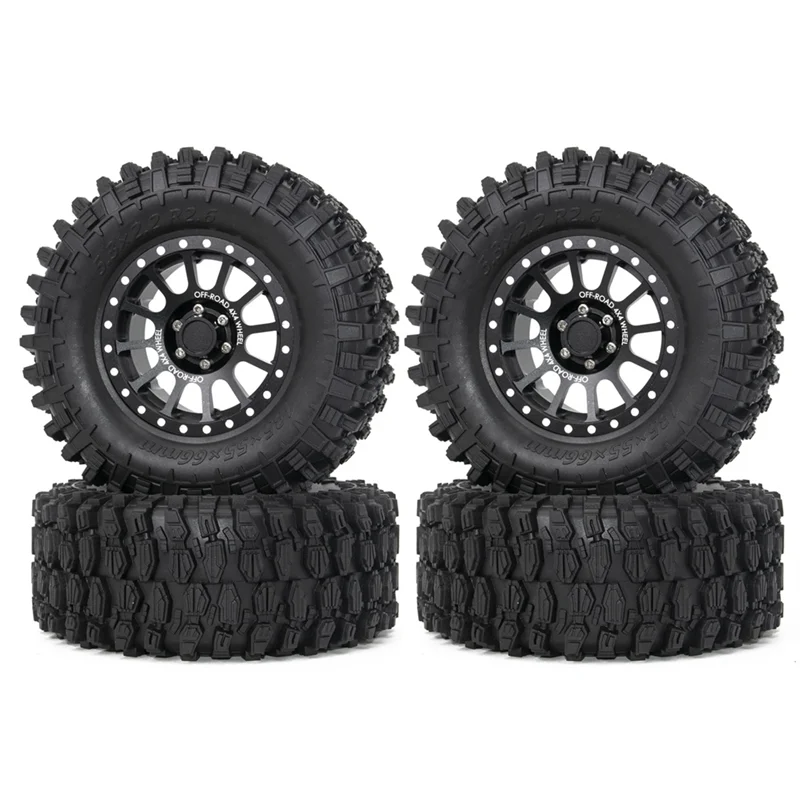 4Pcs 2.6 Inch Metal Beadlock Wheel Rim 135mm Rubber Tire Tyre for 1/10 RC Crawler Car Axial SCX10 Wraith RR10 Capra, 1