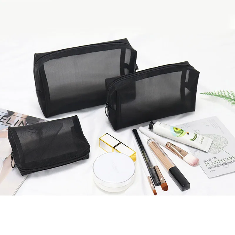 Black Mesh Cosmetic Bag Travel Storage Makeup Bag Organizer Female Make Up Pouch Portable Small Large Toiletry Beauty Case