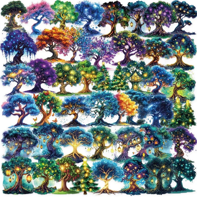 

50PCS Cartoon Magic Tree PVC Sticky Sticker Aesthetic DIY Decoration Scrapbooking Hand Accounting Supplies for Kids
