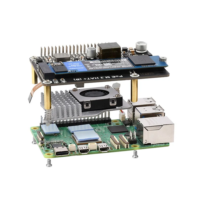 【جديد】لـ Raspberry Pi 5 Pcie إلى M.2 مع لوحة توسيع Poe تدعم Nvme المتوافقة مع محركات الأقراص الصلبة 2230/2242/2260/2280 M.2