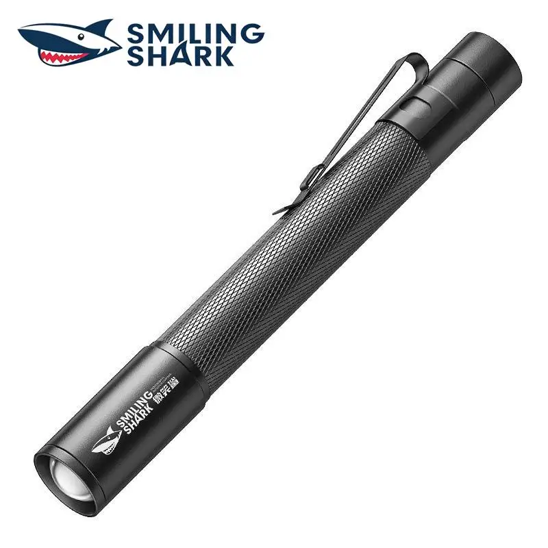 SMILING SHARK Portable Zoomable Pen Light Flashlight Waterproof for Camping Hiking SD‑1211