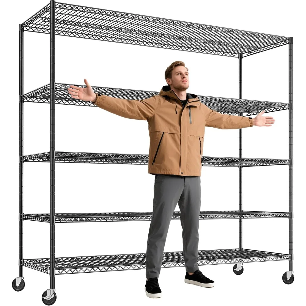

85.7"H Garage Shelving 2998LBS Storage Shelves with Wheels&Feet,5 Tier Garage Shelves Heavy Duty Adjustable Wire，Customized