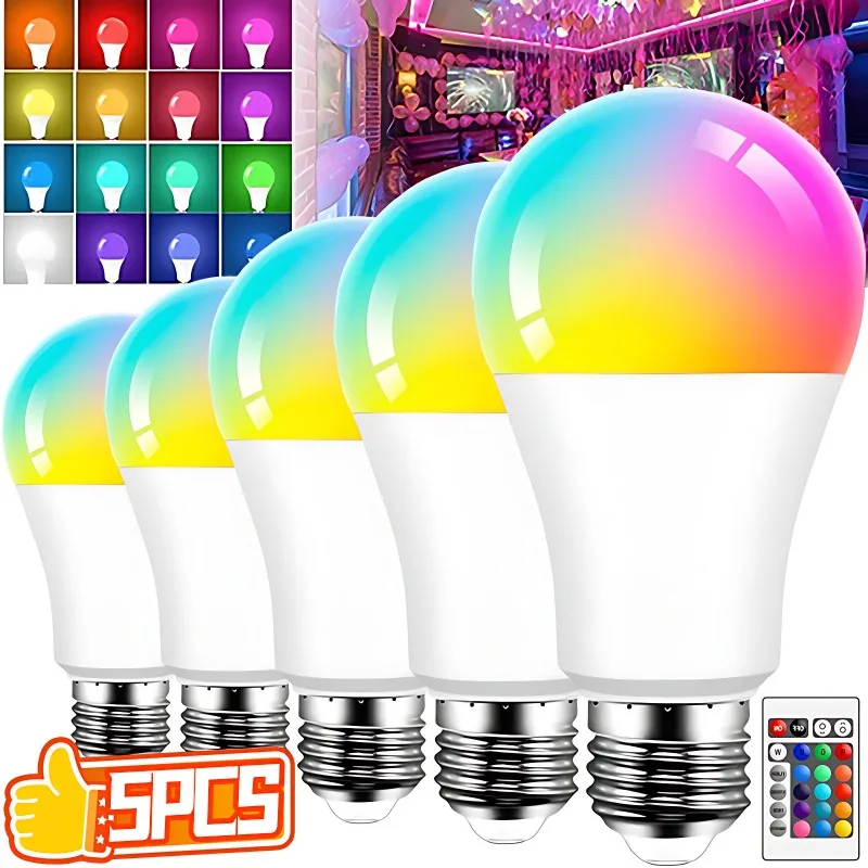 

16 Colors 220V RGB Bulb LED Multicolor Bulb E27 Household Lighting Dimmable 24 Key Remote Control Smart Lamp Atmosphere Light