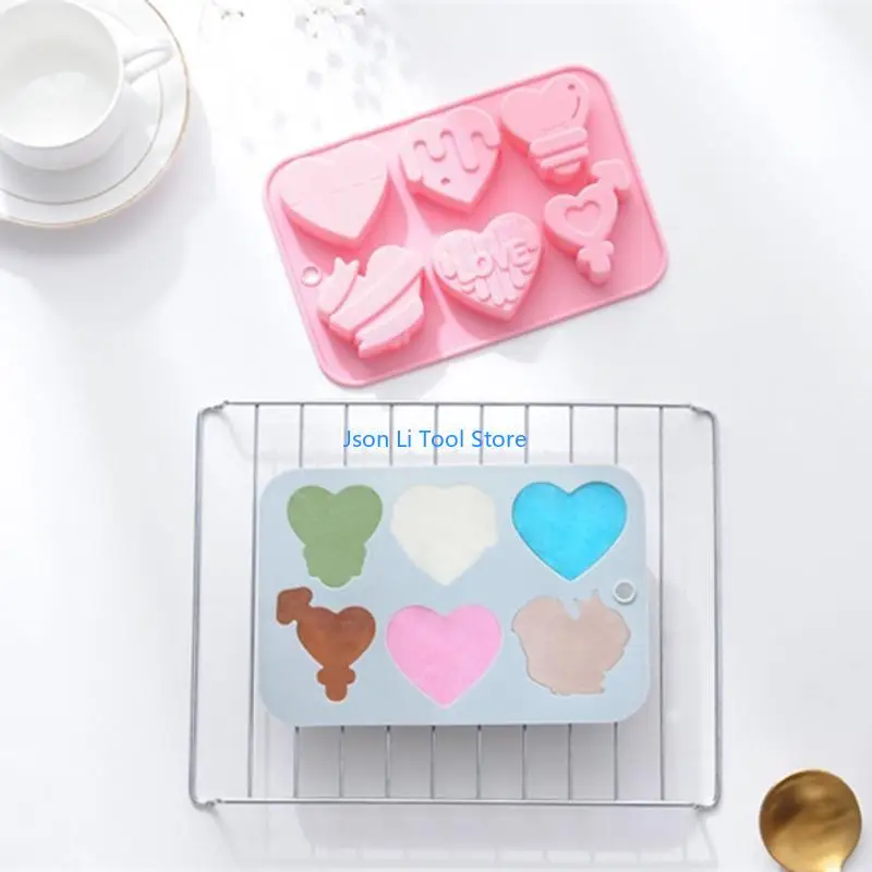 

Y08D 6 Cavities Silicone Material Moulds Heart DIY Cake Decoration Baking Molds