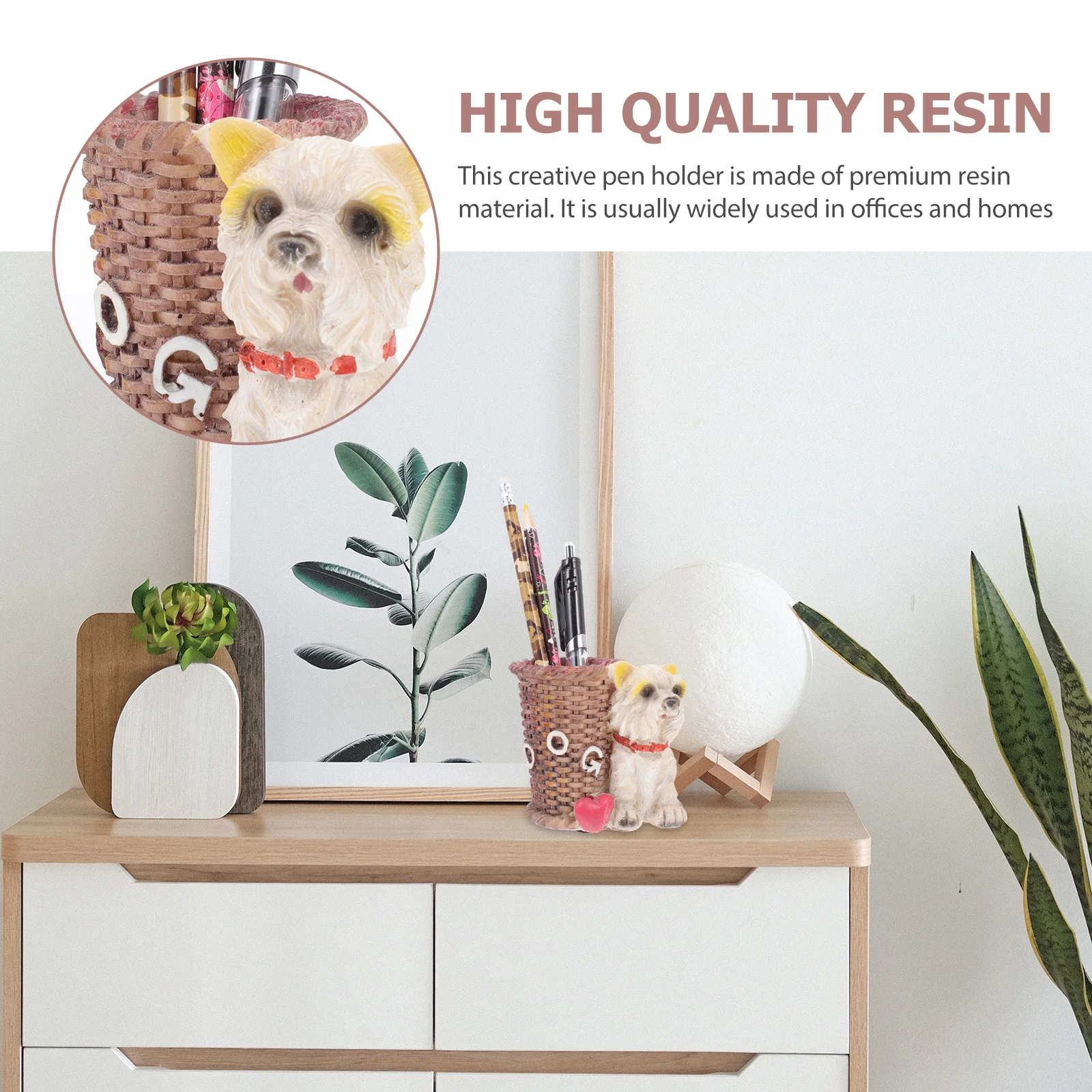

Dog Pen Holder Resin Craft Unique Desktop Organizer Creative Storage for Pens Pencils Brush Pens Decorative Pen Container