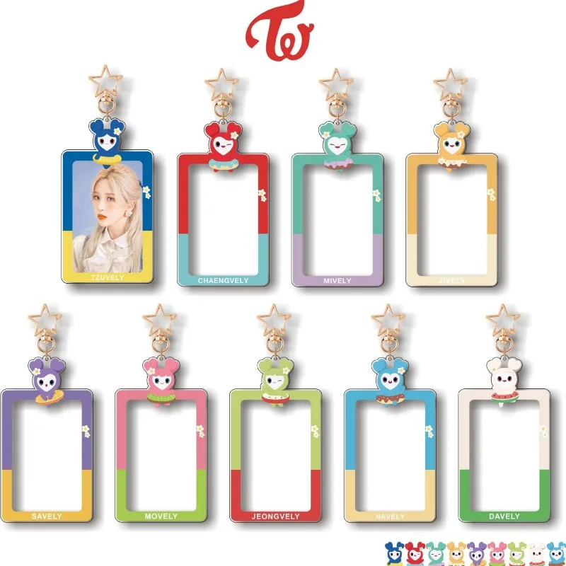 New TWICE Cartoon Photo Frame Card Holder Keychain Idol Merch Photocard Display Charm Portable Mini Frame Keyring for Lomo Cards