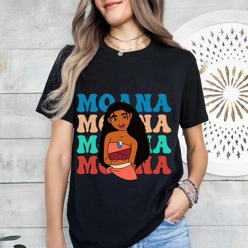 Moana Disney Princess Printed Women's T-Shirt Cotton Short Sleeve Adult Clothing Casual Tops