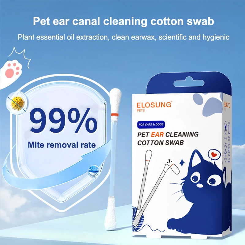 50 Pcs 2-in-1 Pet Ear Cleaning Cotton Swabs For Dogs Aand Cats Essential Oil Infused Ear Cleaner Buds Gentle Ear Wax Removal