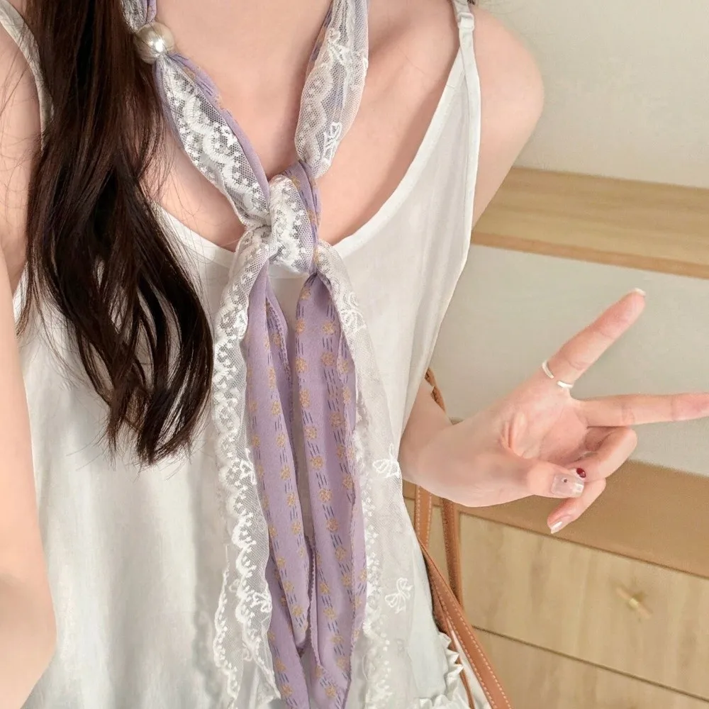 Fashion Multifuctional Geometric Pattern Belt Lace Thin Polka Dot Chiffon Scarf Pearl Lightweight Waist Accessories Women