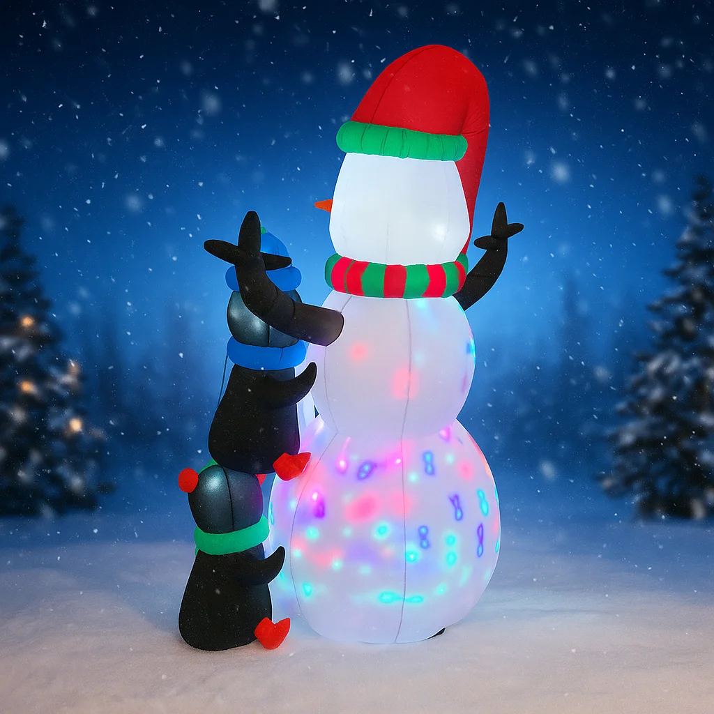 5.91FT Inflatable Toy Snowman Penguins Xmas Decorations for Yard with LED Lights Christmas Supplies Home Ornament Holiday Gift