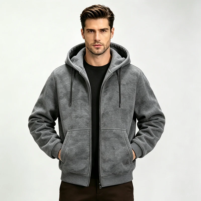 Men Oversized Hooded Sweatshirt Outer Jackets Men Seasonal Daily Loose Pullover Tops Men Soft Thick Knitted Hooded Sweatshirts