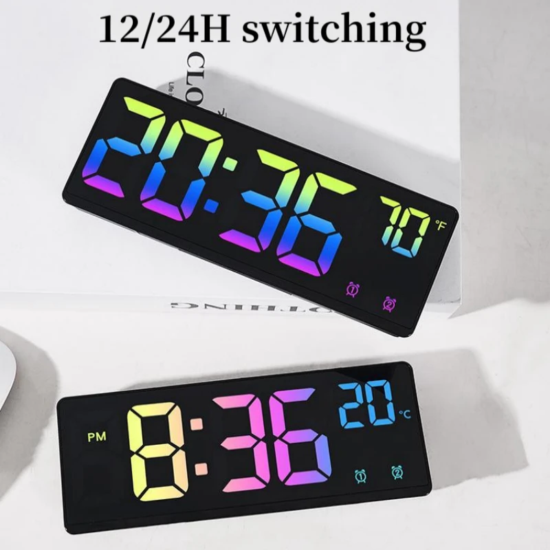 Voice Control Alarm Clock Digital Temperature Date 2 Alarm USB Powered Always On Snooze Table Clock Night Mode 12/24H LED Clock