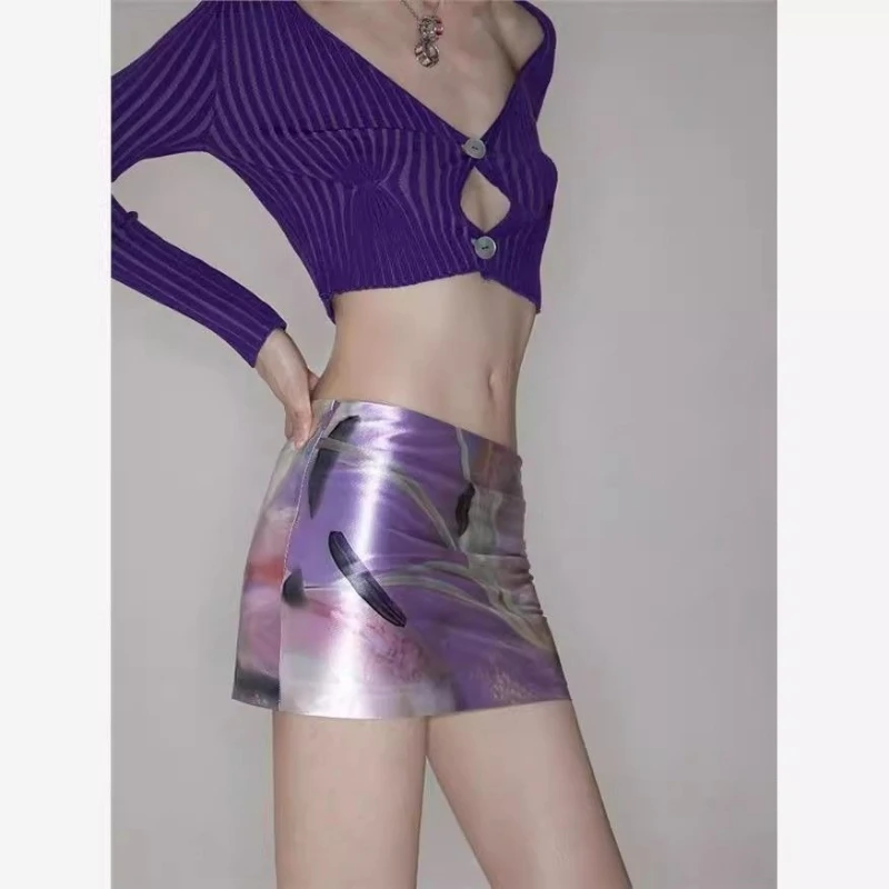 Y2k Vintage Floral Print Mini Skirt Purple Women Elegant 2000s Retro American Short Skirt A-Line Bodycon Spring Summer 2026