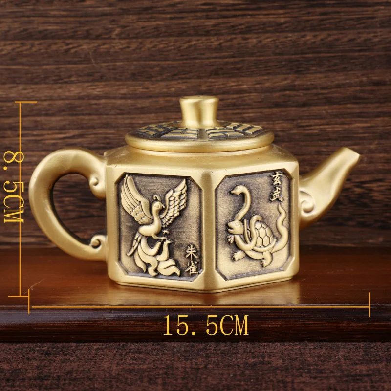 Brass Four Divine Beasts Dragon And Phoenix Auspicious Landscape Fortune Fisherman Teapot Hundred Bl