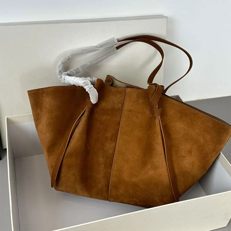 Brown Tote Bag Luxury fashion Suede Leather Retro Wing Bag Women Shoulder Large Capacity High End Handbag Travel Shopping Bag