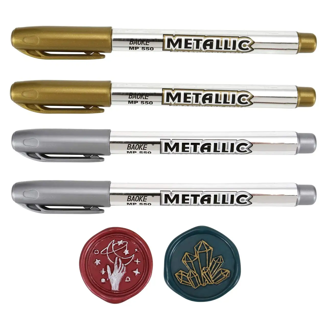 Metallisches Wachssiegel-Stift-Set, 2 Metallic-Gold + 2 Metallic-Silber-Wachssiegel-Stifte, Wachssiegel-Stift zum Dekorieren, Versiegeln, Hochzeitseinladung