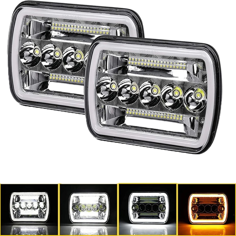 2Pcs For Jeep Wrangler GMC Ford F250 F350 Dodge Ram Universal Led Headlights Square 5X7 LED Headlights Truck Projector Lights